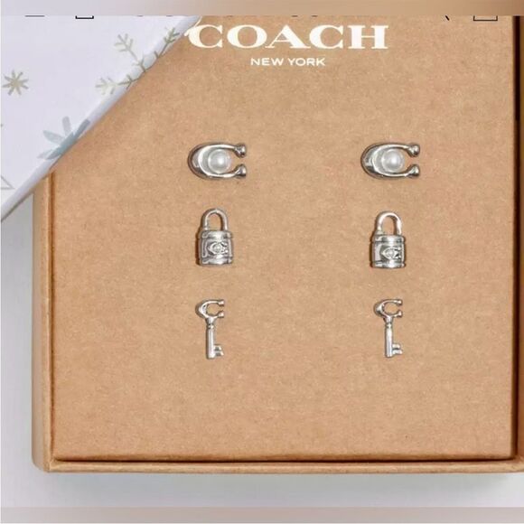 Coach Silver Earring Set NWT in box - Picture 1 of 7